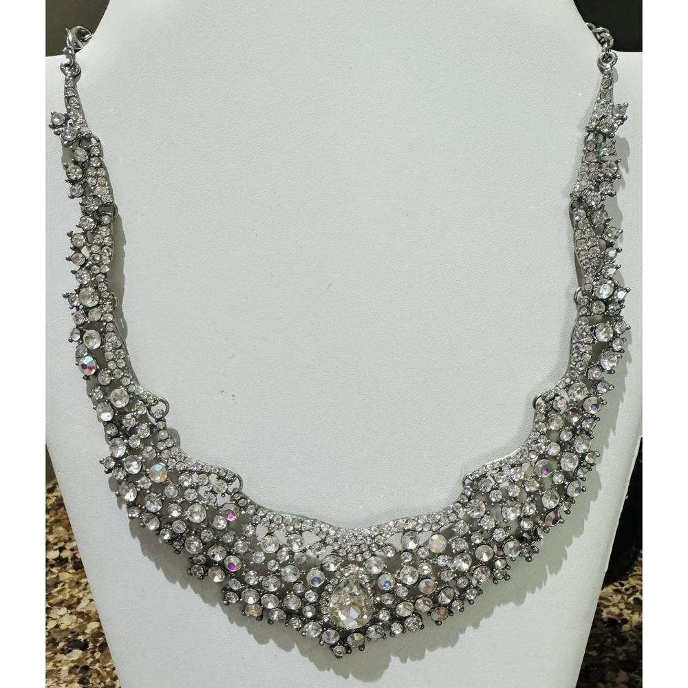 AB Crystal Large Statement‎ Bridal Necklace Formal 15-18"